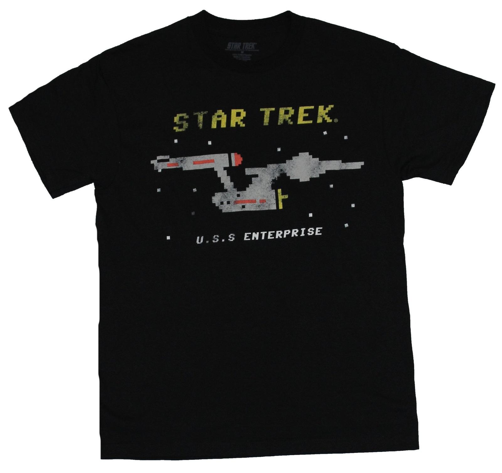 Star Trek Mens T-shirt 8Bit Distressed USS Enterprise Image M
