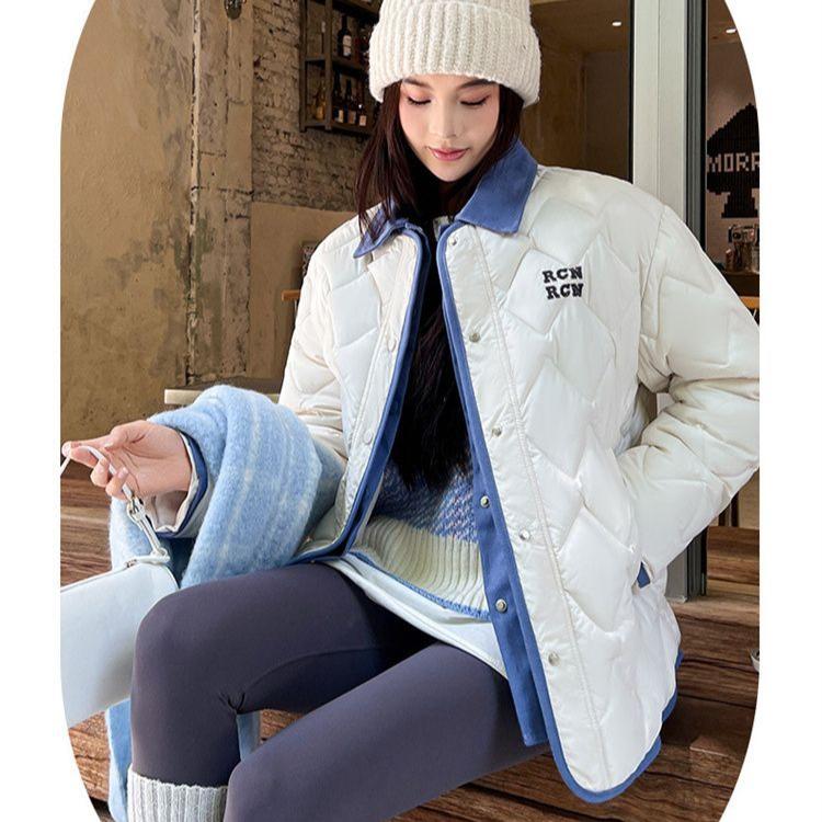 Winter Warm Stylish Womens Cotton Coat with Shirt Collar Lightweight and Simple Design