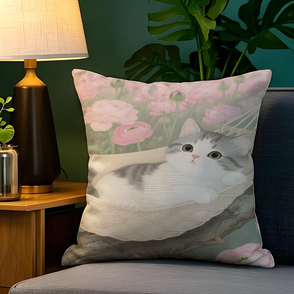 Sunny spring day leisurely cat  Pillow Case Natural Linen Pillow Case DoubleSided Decor Sofa Pillowcase Home Decor