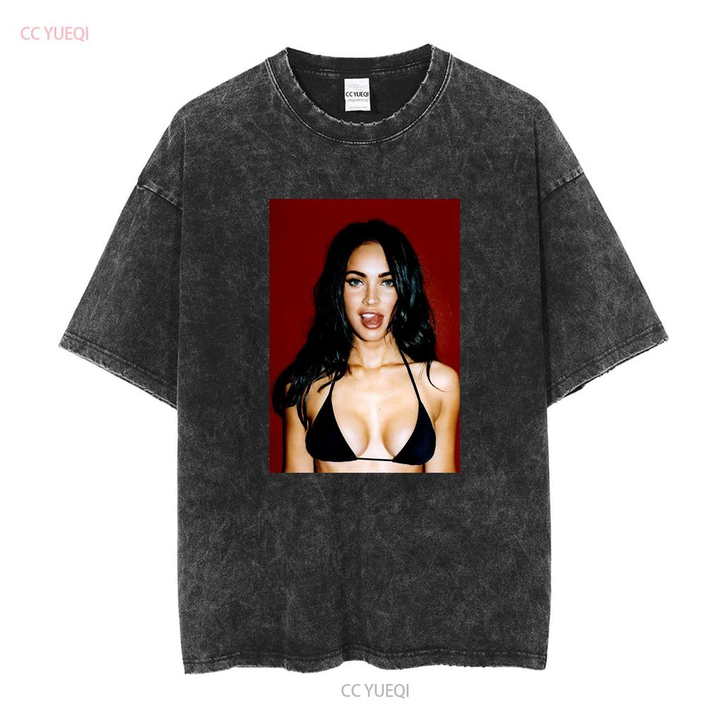 Megan Fox T Shirt Long or Short Sleeves Vintage Washed Casual Graphic Top For Everyday Wear Versatile Stylish Streetwear Homme