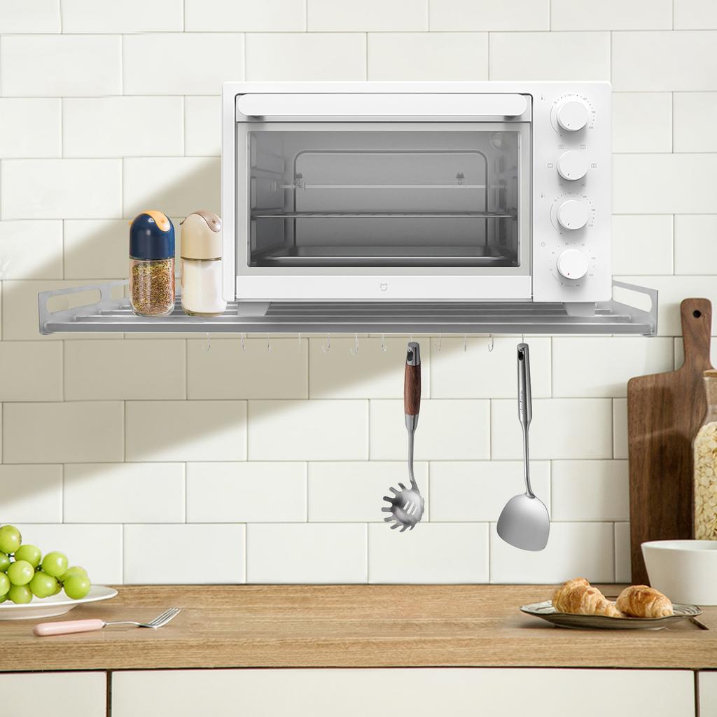 Expandable Wall-Mounted Microwave Oven Rack, Stainless Steel Kitchen Storage Shelf Suitable for Storage Tableware/Microwave Oven
