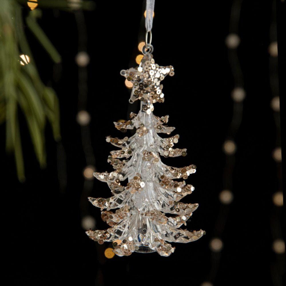2pcs With Sequins Snowflake Hanging Ornaments Clear Christmas Tree Hanging Ornaments  Shopping Mall