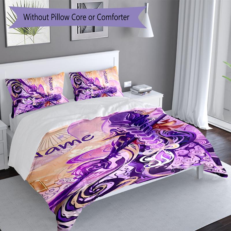 3pcs Custom Name Genshin Impact Characters Set,Includes 1 Duvet Cover and 2 Pillowcases,All-season Bedroom Decor