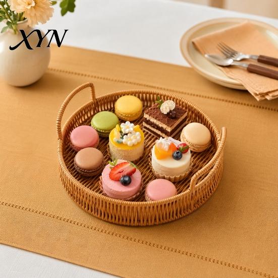 Mold Resistant Bread Tray Imitation Rattan Fruit Basket, Round Tray, Steamed Decorative Woven Basket Food Storage Eco-Friendly Kitchen Organizer,