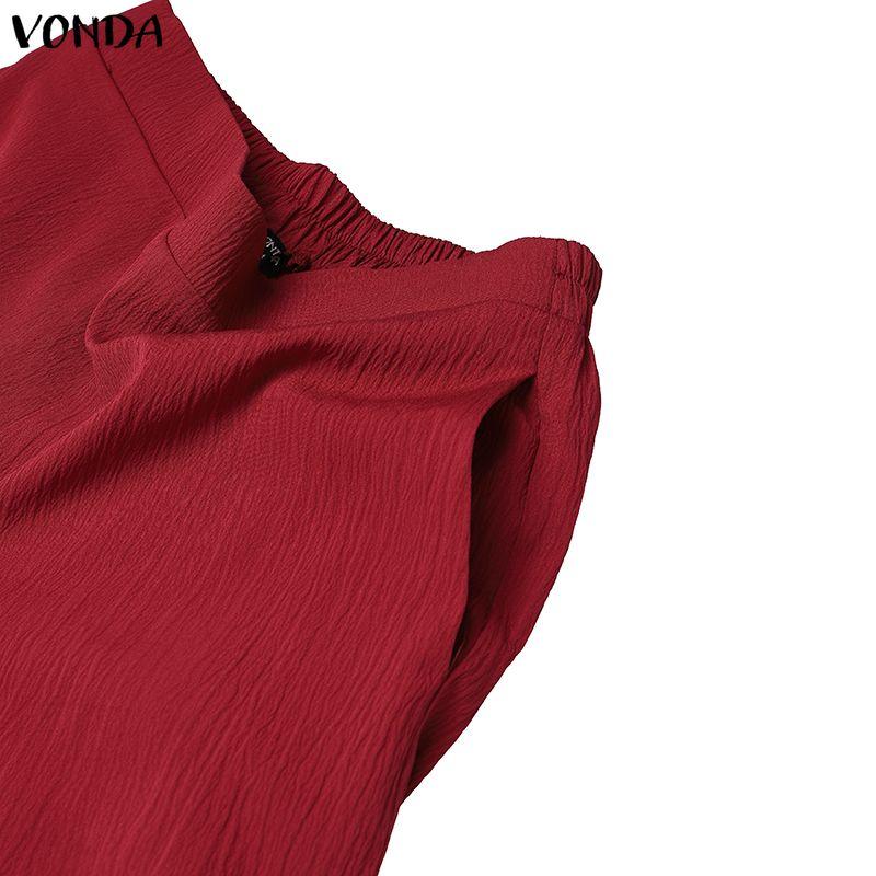 VONDA 2PCS Women Batwing Sleeve Belt Blouse and Pants Casual Oversized Two Picecs Sets Outfits