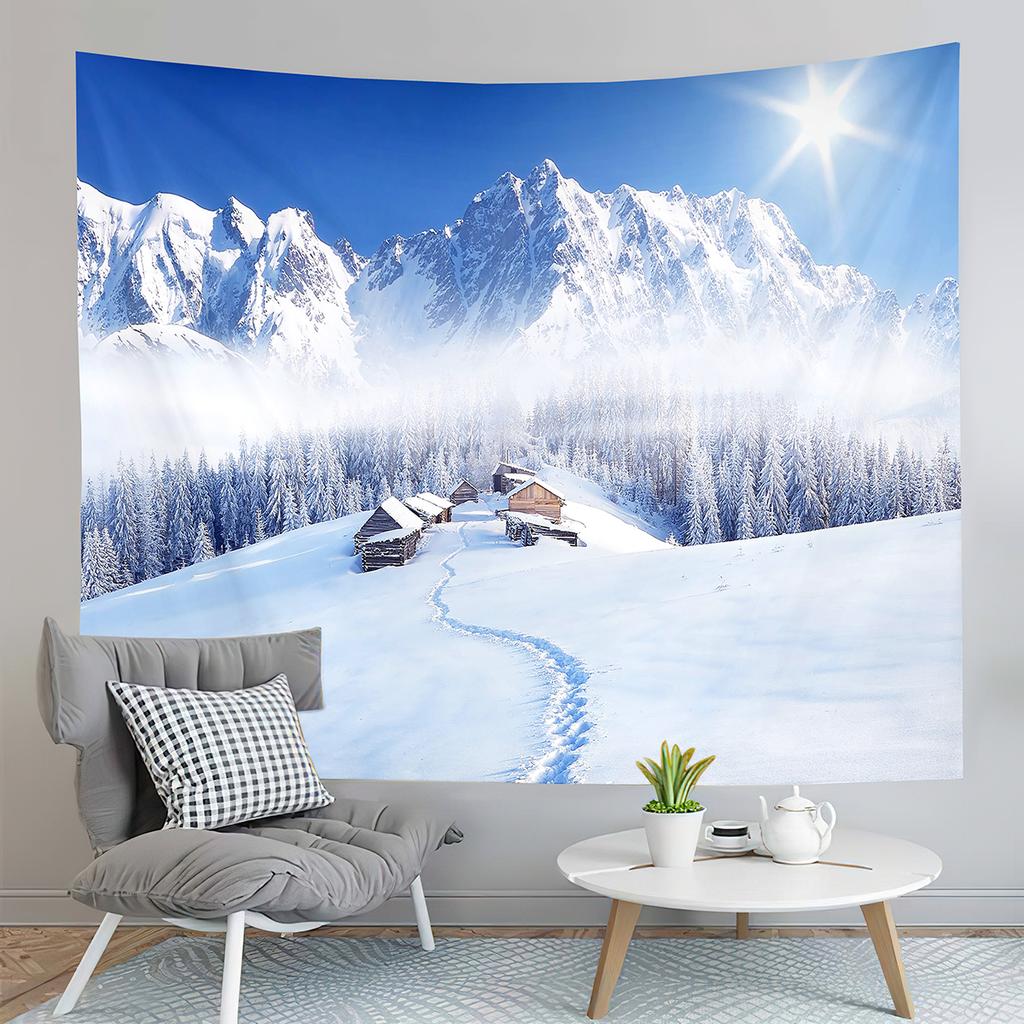 Winter Snow Tapestry Mountain Forest Snowy Pine Tapestry Sunset Landscape Tapestry Art Home Living Room Bedroom Decor Tapestries