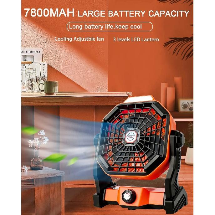 

USB Portable Rechargeable Adjustable Speed Lantern Camping Fan With LED Lights For Tent 7800mAh Battery Operated