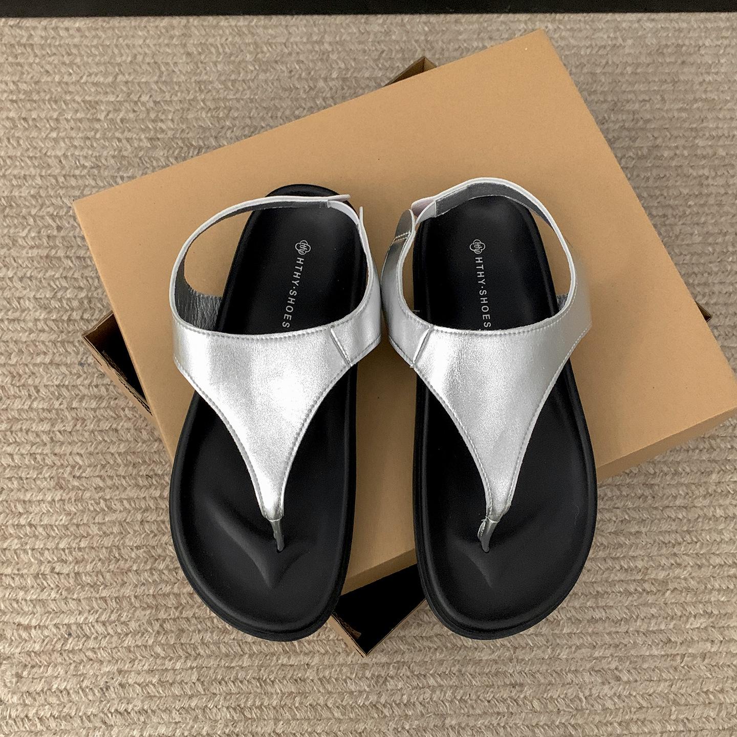 

Модные черные популярные ретро сандалии на платформе в елочку женские 2025 новая летняя обувь нескользящие римские сандалии 40 серебряный