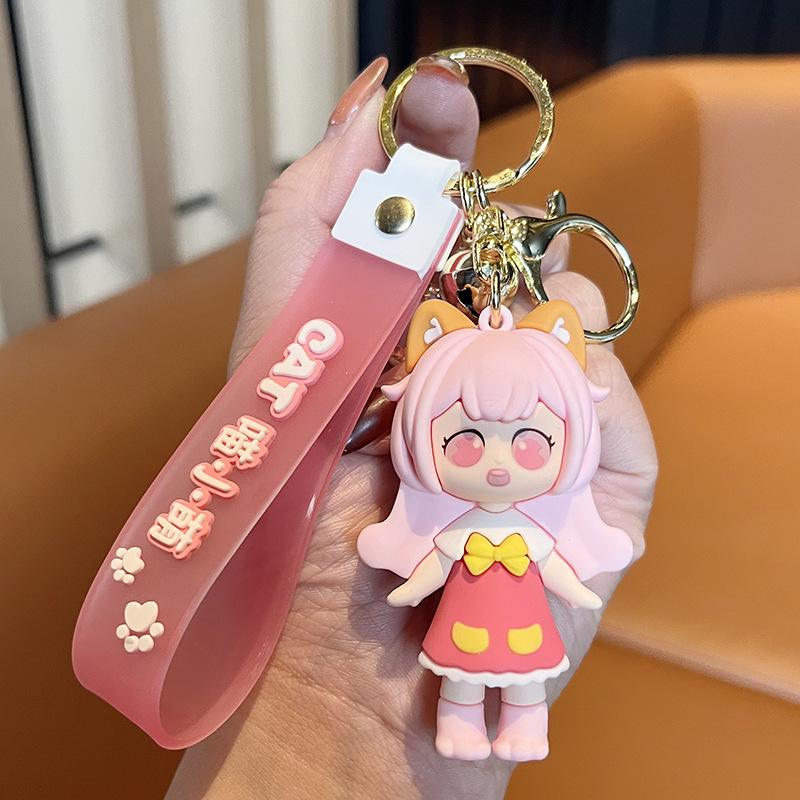 Cartoon Girl Keychain Creative Cat Cute Fun Bag Pendant Trinket Exquisite Cute Car Keychain