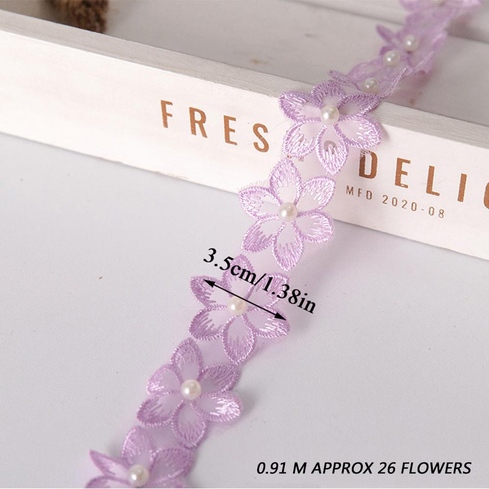 Beaded Floral Trim Flower Ribbon Embroidery Trim Lace Strip Embroidered Diy Handmade Patchwork Sewing Supplies Wedding Craft
