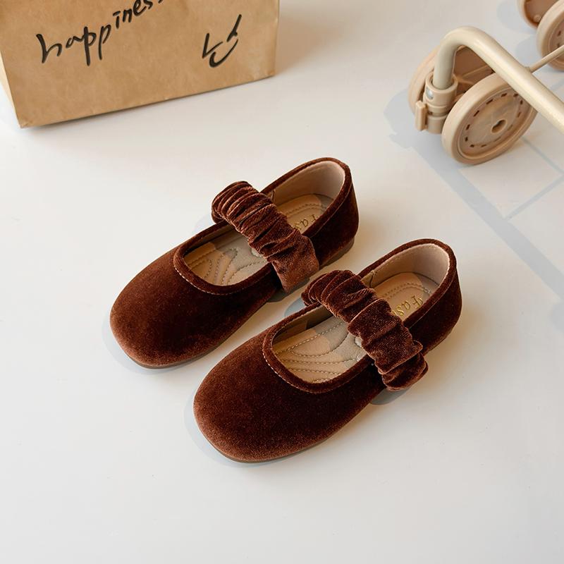 

Spring Girl s Princess Shoes Velvet Elastic Band Elegant Kids Flat Shoe Solid Color Low-cut Non-slip Sole Children Shoe 23-35 25