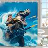 Cute Funny Dog Shower Curtain Cat Riding Dinosaur Funny Pet Cartoon Shower Curtain Boys Girls Bathroom Decor Shower Curtains