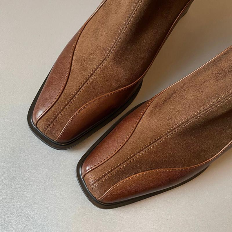 Fashion Elegant Square Toe Solid Pu Black Chelsea Boots Women 2025 Autumn French Retro High Heel Ankle Boots Retro Brown Suede Booties