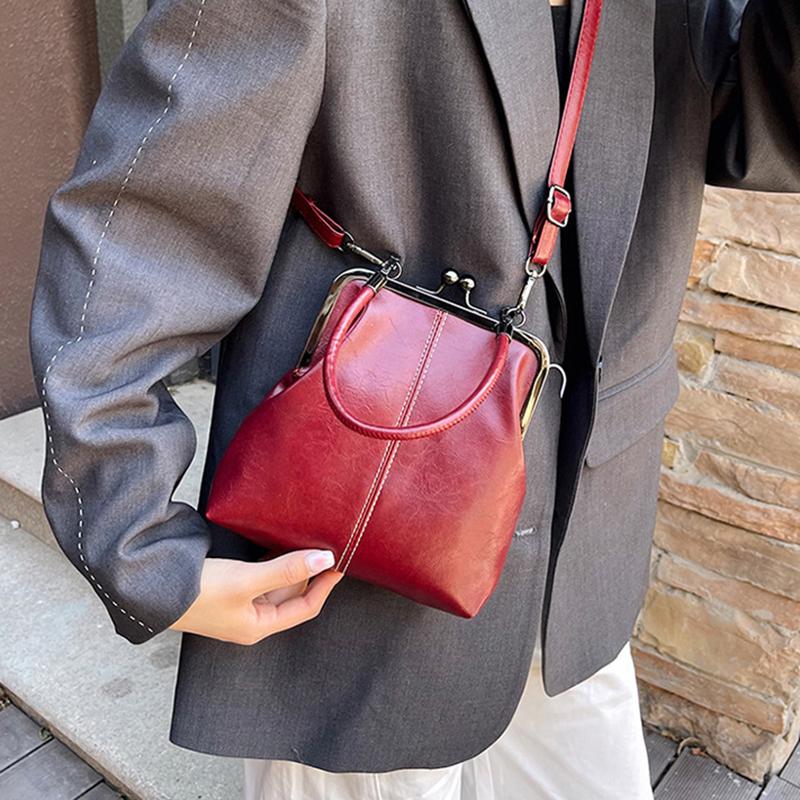 Vintage PU Leather Inspired Mini Shoulder Bag for Women Beige with Golden Buckle Closure Adjustable Strap Stylish Small Crossbody Bag AVE
