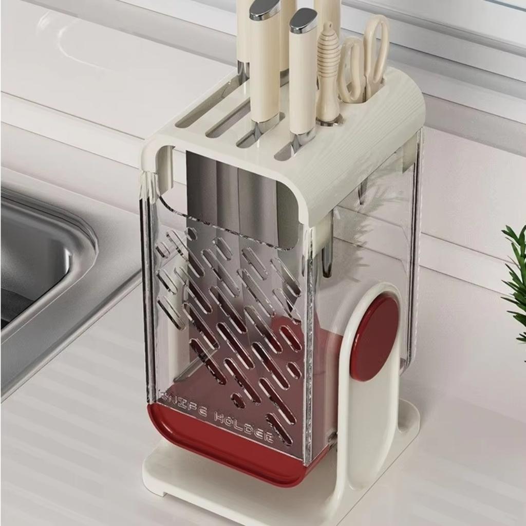 Wall Mounted Rotatable Knife Holder, Multifunctional Draining Tableware Rack, Proof Kitchen Storage Organizer