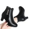 New Leather Thick-heeled Boots Women Autumn and Winter Suede Slip-on Soft-soled Mid-heeled Boots Round Head Cotton Mother Shoes