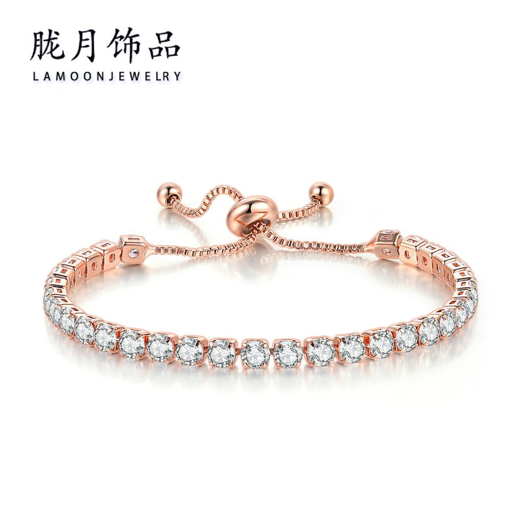4mm Runder Zirkon Einreihig Voll Diamant Verstellbares Kristall Tennisarmband Damen Geburtsstein Schmuck