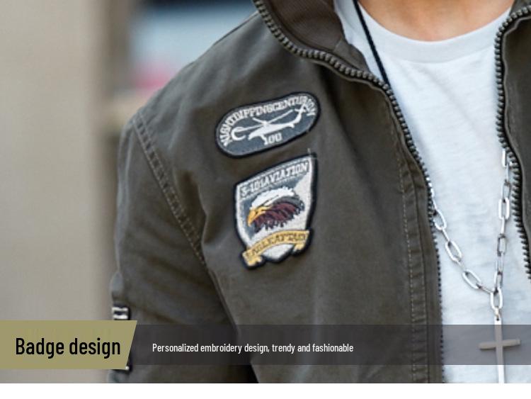 Frühling/Herbst 2025 Herren Militärstil Air Force One Jacke - Stehkragen, Reine Baumwolle, Große Größen, Freizeit