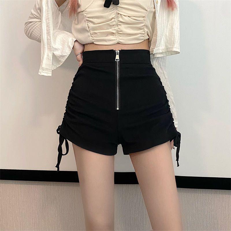 

2026 Summer Plus Size High Waist Wide Leg Shorts for Women - Slimming Black Casual A-line Hot Pants XS (70-86 jin recommended) чёрный