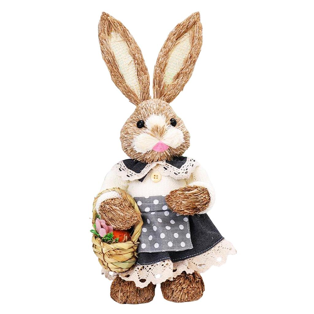 Handmade Straw Rabbit Figurine Easter Bunny Ornament for Dining Room Table Dollhouse Miniatures