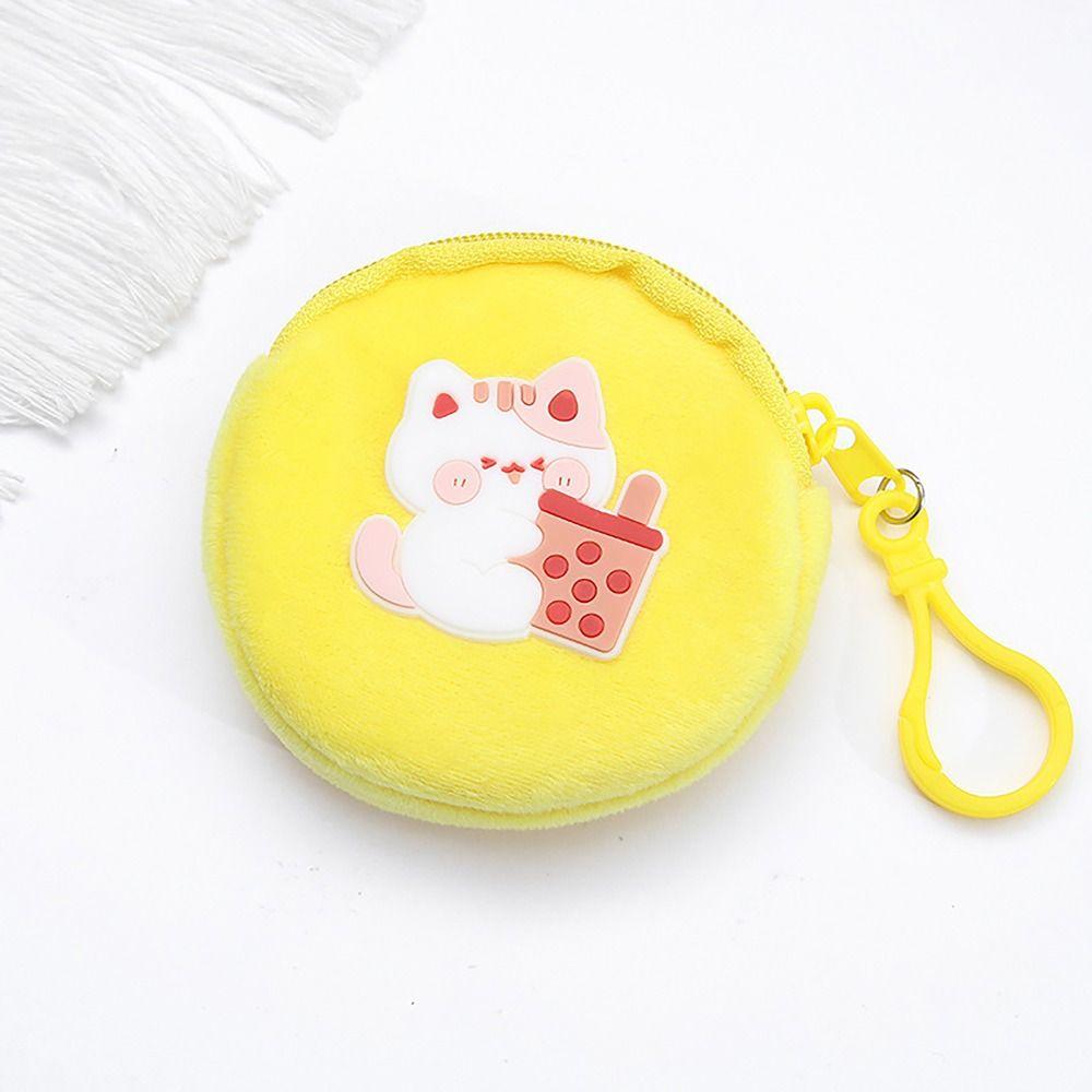 Mini Money Coin Purse Cartoon Patched Round Earphone Bag with Hook Coin Bag Male