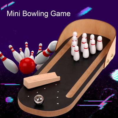 1 Set Desktop Mini Bowling Spiel Stress Angst Relief Tragbare Reise Holz
