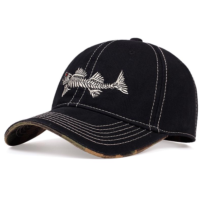 

Бейсболка с вышивкой Fish Bone, модная унисекс-кепка Snapback, регулируемая кепка Trucker, повседневные хлопковые шляпы чёрный