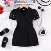 Neues Sommer-Neues Mädchen Einfarbiges Kurzarm-Freizeitkleid + Gürtel Zweiteiliges Set