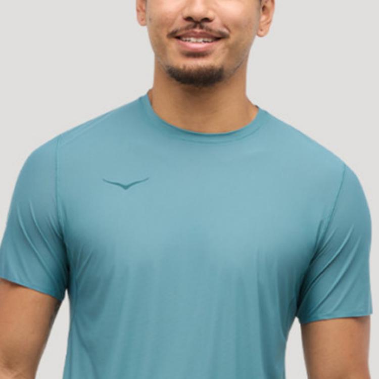 Hoka One One Logo Fitted Crew Neck Short Sleeve T-Shirt Men Tops Blue 1151071-MTNF