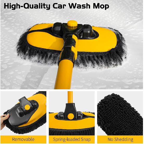 Ordenado 15°Curved Car Wash Brush With Long Handle, 43" Car Cleaning Brush With Extension Pole, Microfiber RV Wash Mop Scratch-Free, Exterior Washer