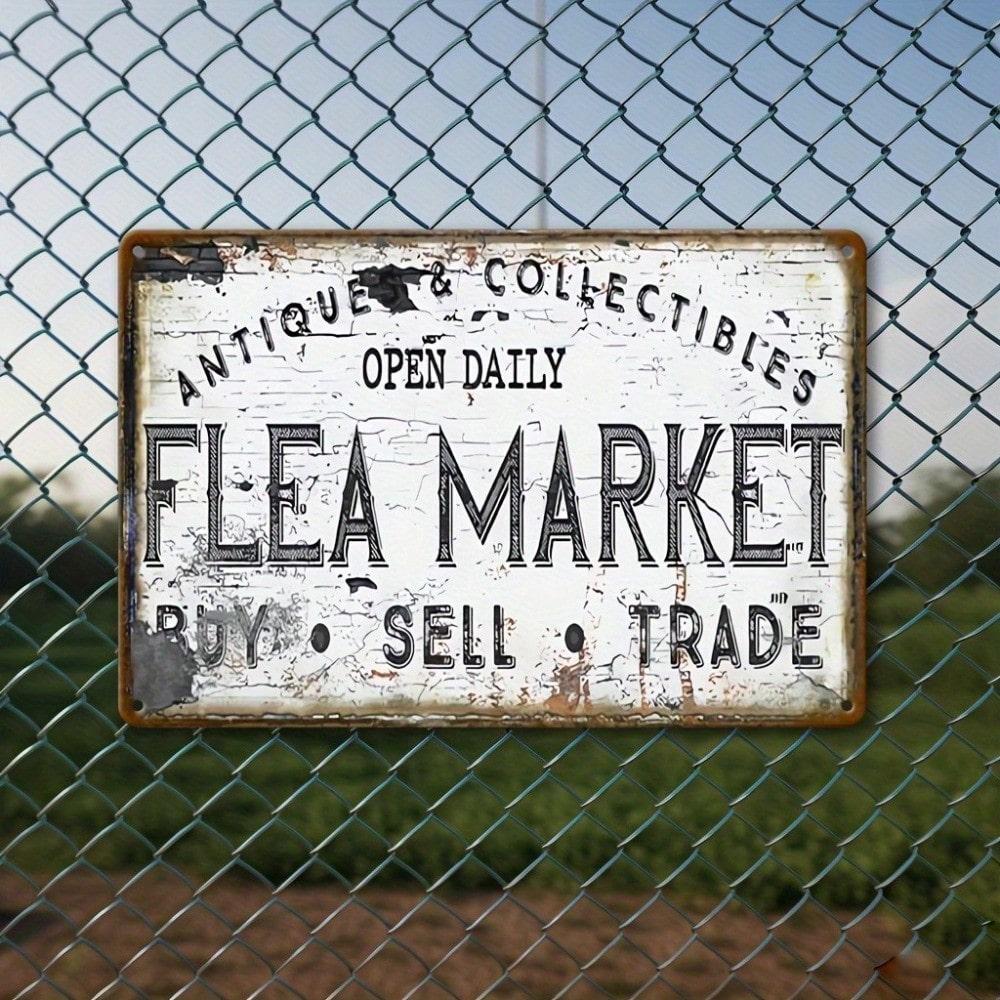 Retro Flea Market Metal Plaque, Vintage "Antiques & Collectibles" Decor, Home Art Accent for Thrift & Vintage Fans