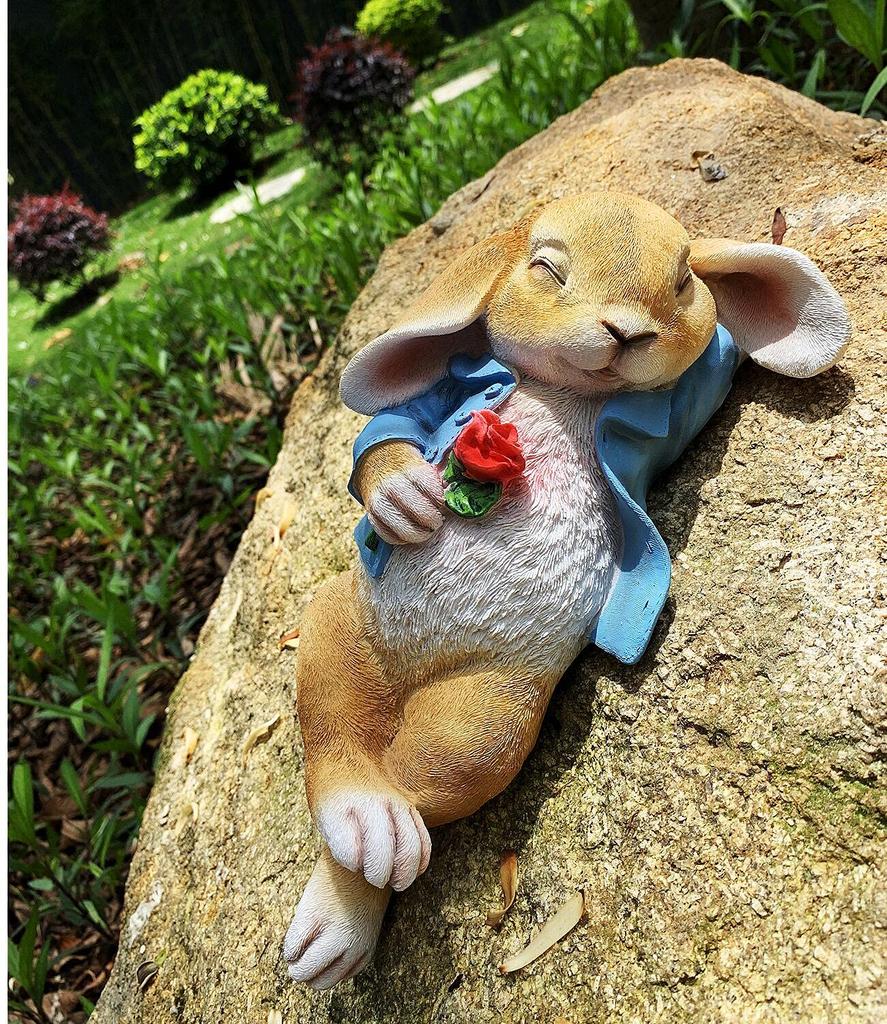 iRonrain Garden Rabbit Statue, Fantasy Bunny Outdoor Art Decoration Thanksgiving Day Animal Figurine Decoration, Garden Lawn Indoor Sculpture Christma
