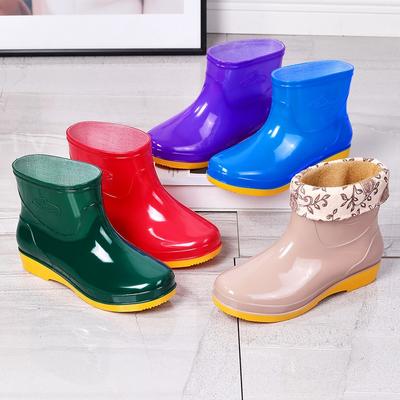 Four Seasons Short Barrel Rain Women's Water Shoes Fashion Red Rain Shoes Kitchen Canteen Mom Cleaning Non-slip Rubber Shoes Rain Boots