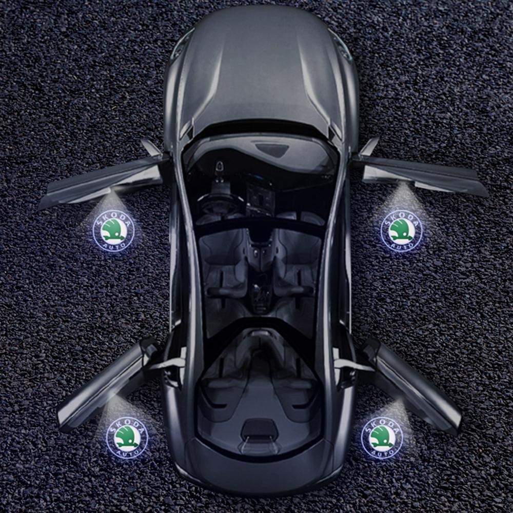 

2026 Hot For SKODA 4PCS Car Door Welcome Lights LED Projector Lamps Auto Interior Decoratin Accessories For Skoda Superb 2009 20 For SKODA