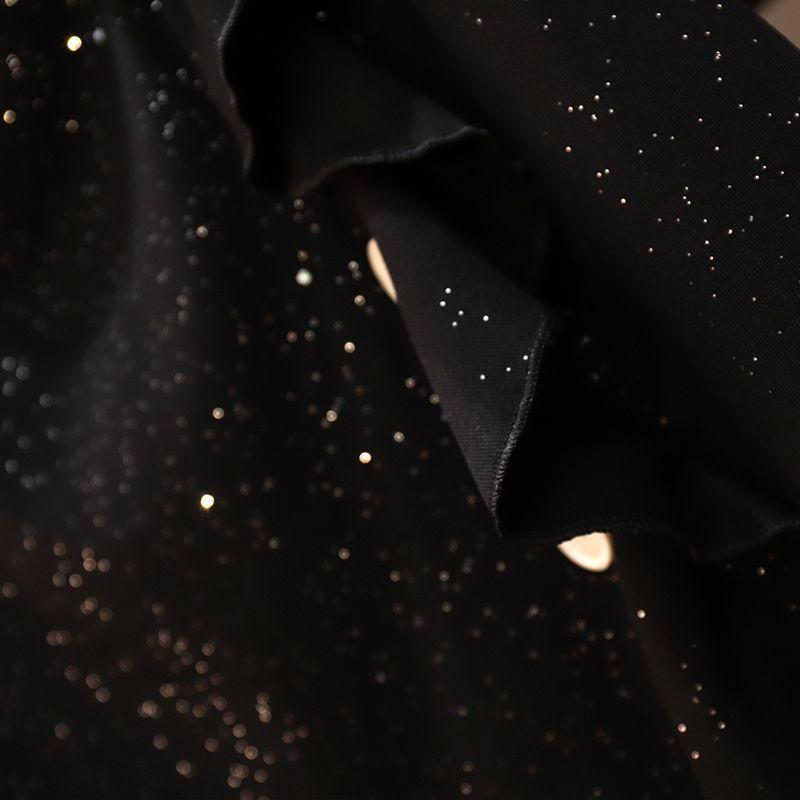 MMV Chubby Loose Split Short Sleeve Solid Color Black Dress