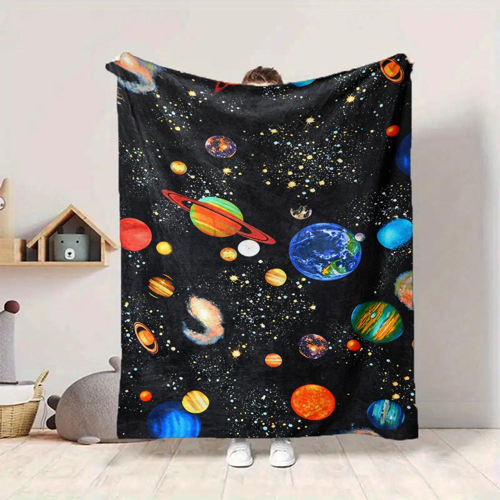 1Pc Cosmic Planetary Journey Blanket Soft And Comfortable Casual Warm Camping Travel Christmas Halloween Xmas Gift M92434