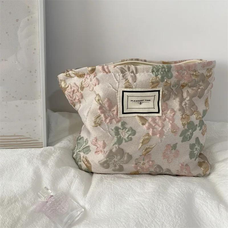 Pink Leopard Print Women's Cosmetic Bag Retro Flower Ladies Small Clutch Purse Travel Handbags Schoolgirl's Pencil Storage Bags
