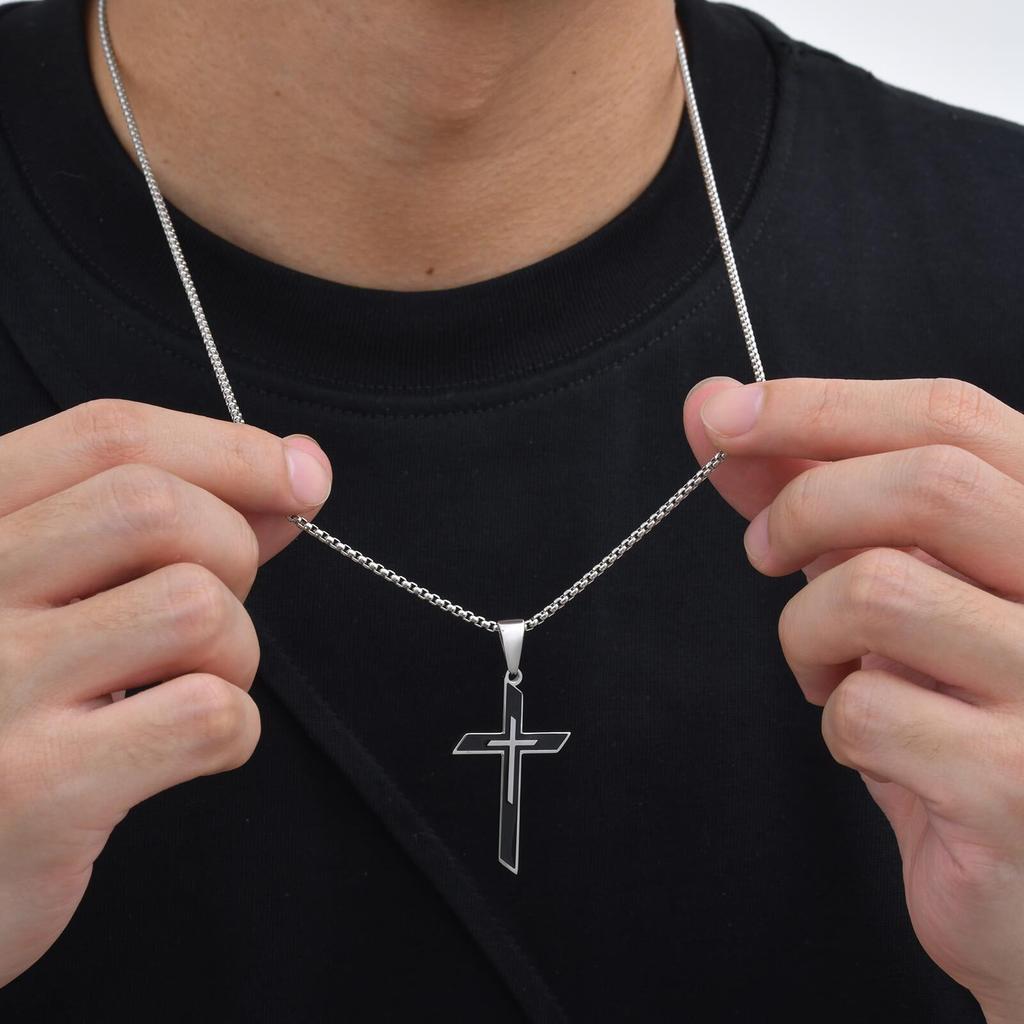 Trendy Cross Necklace for Men Boys,Stainless Steel Pendant Necklace,Anniversary Father's Day Gifts