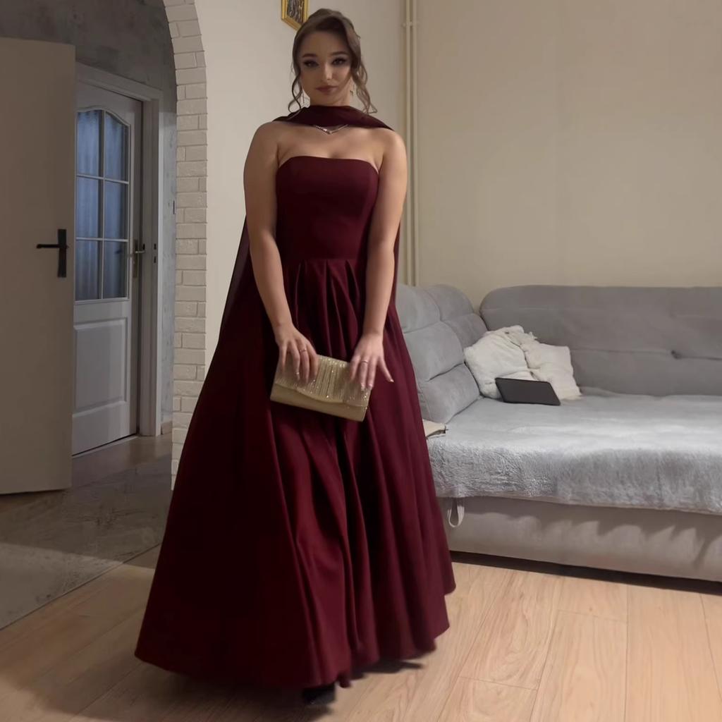 2026 Spring and Autumn New European, American and Amazon Cross-border Foreign Trade Women's Clothing Tube Top Neck Shawl Swinging Elegant Dress