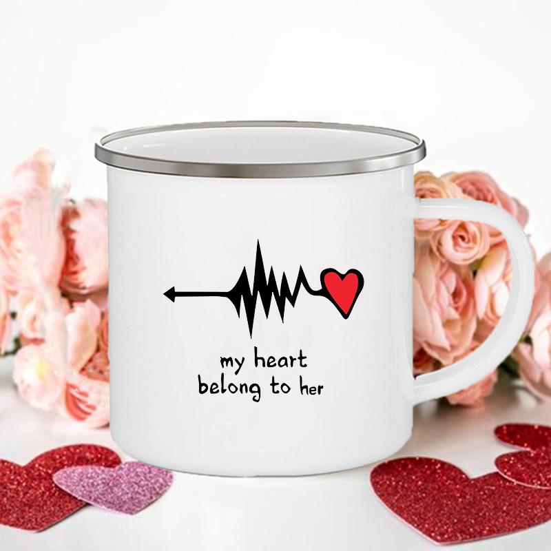 Frau/Herr Richtig Druck Paar Tassen Kreative Kaffeetasse Getränk Dessert Frühstück Milchbecher Emailletassen Henkel Trinkgeschirr Valentinstagsgeschenk