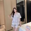 Ice silk pajamas women's summer new French light luxury high-end floral lace short-sleeved cardigan loungewear two-piece set