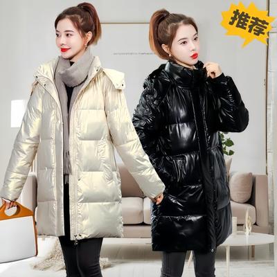 Down Cotton-padded Clothes Women's Long Winter New Glossy Leave-in Windproof Hooded Cotton-padded Clothes Warm Cotton-padded Jackets