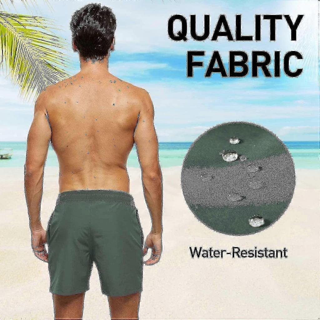 Herren Badehose mit Kompressions-Innenhose 2 in 1 Schnelltrocknende Herren Badeshorts mit Boxer-Innenslip Surfen Dehnbar Strandshorts mit Reißverschlusstaschen_gg