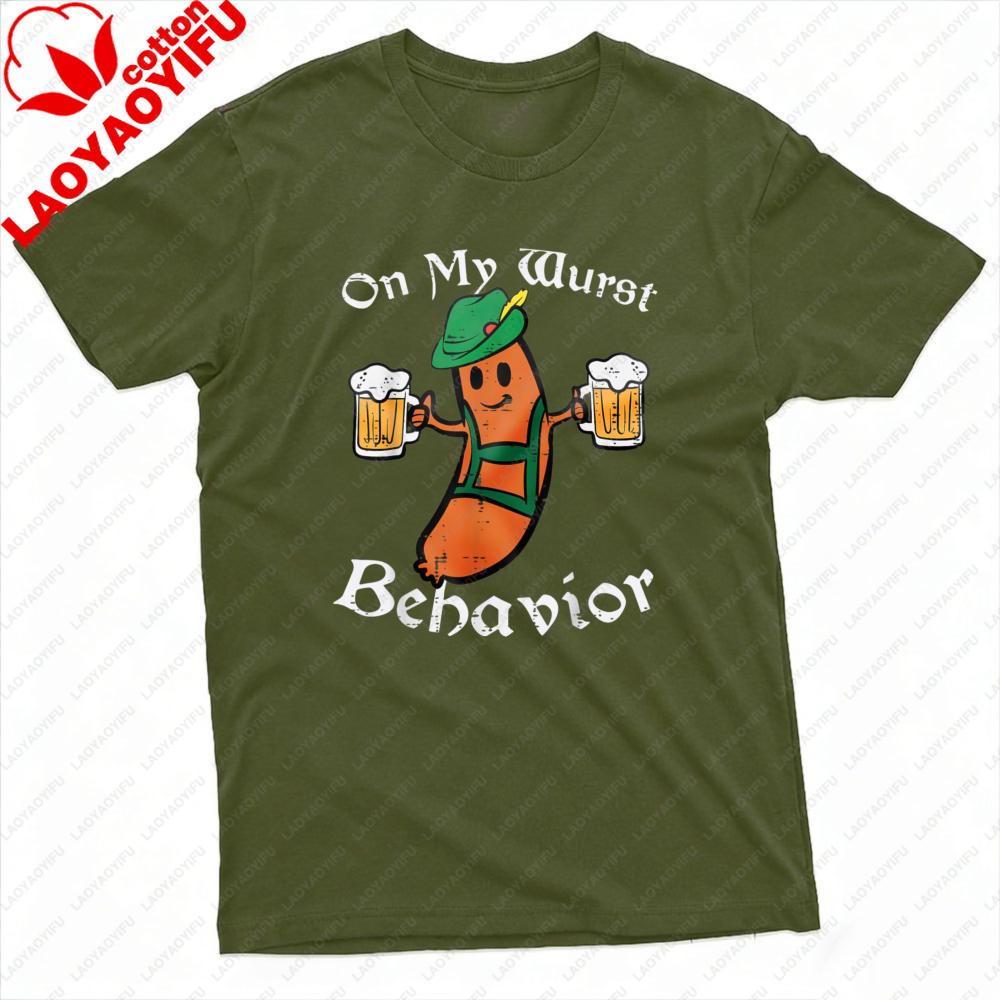 Auf meinem schlimmsten Verhalten Oktoberfest Wurst Bier Design T-Shirt Herren T-Shirt Baumwolle Sommer Kurzarm Lässige Mode Oberteile