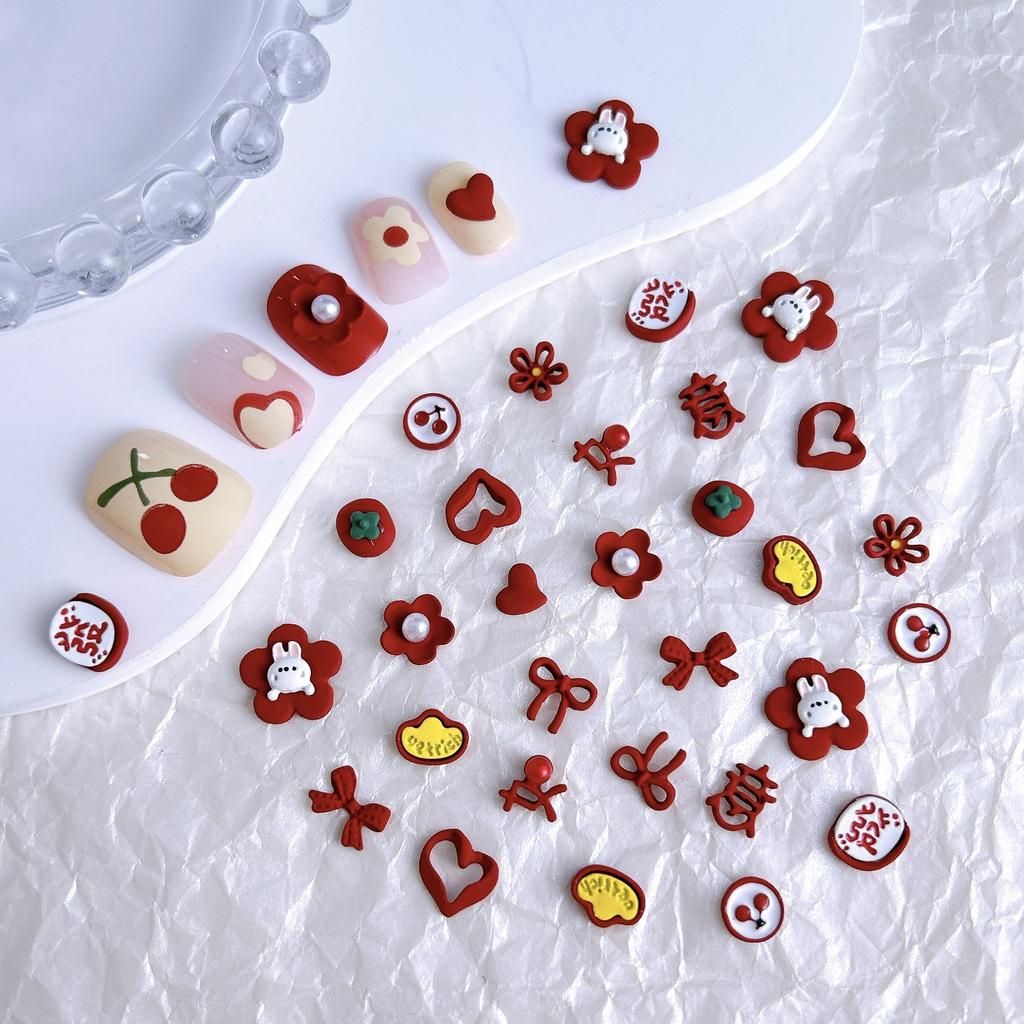 New Hot-Selling Alloy Red Series New Year Heart Flower Nail Art Accessories Handmade DIY Wearable Nail Hair Clip