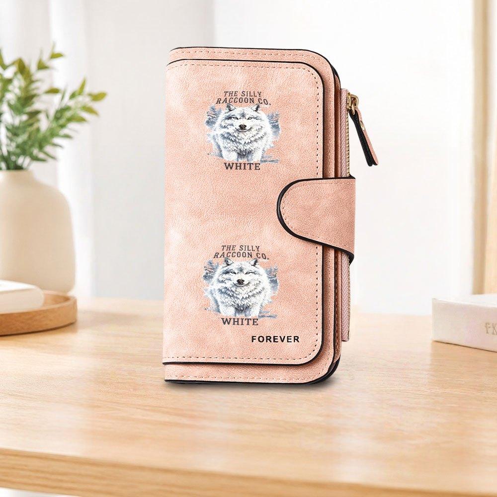 Snowfield White Wolf Long Zipper Wallet, Large Capacity Card Holder, Unisex Clutch Bag, Fashionable Zipper Coin Purse, Suitable for Daily Use, A