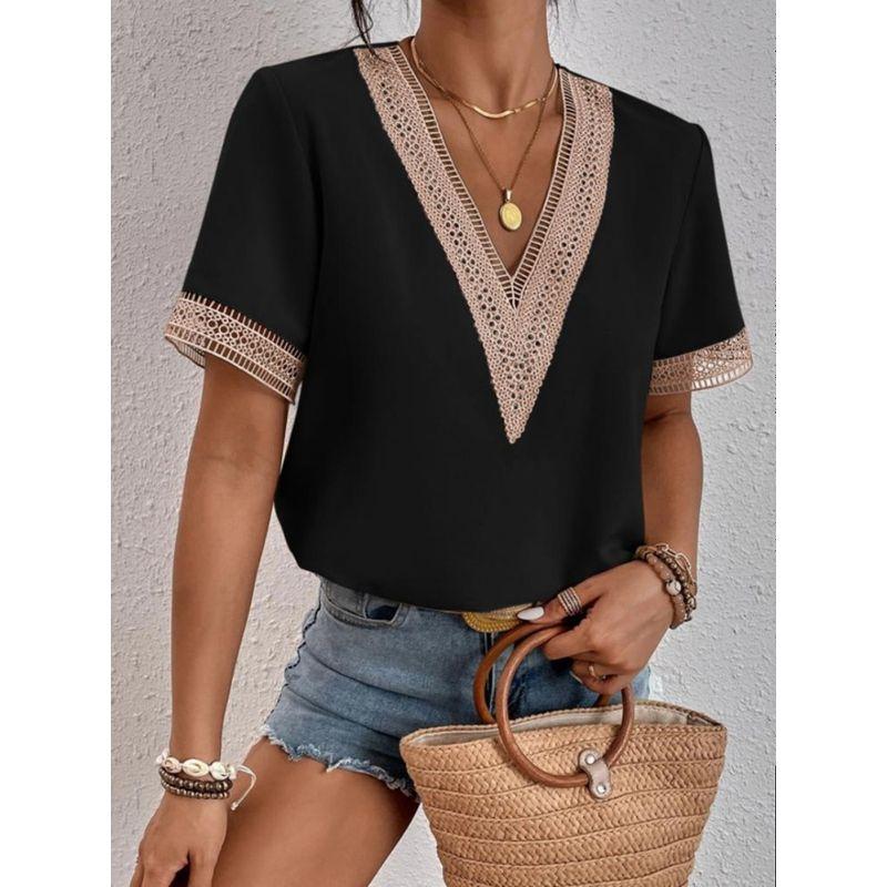 

Большое количество в наличии Сильный пуш Новое поступление Кружево с оборками Короткие рукава Шифон White 2XL