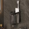 Wandmontierter Zahnbürstenhalter Platzsparend Multifunktional Zahnpastabecher-Ablage für Badezimmer Schwarz
