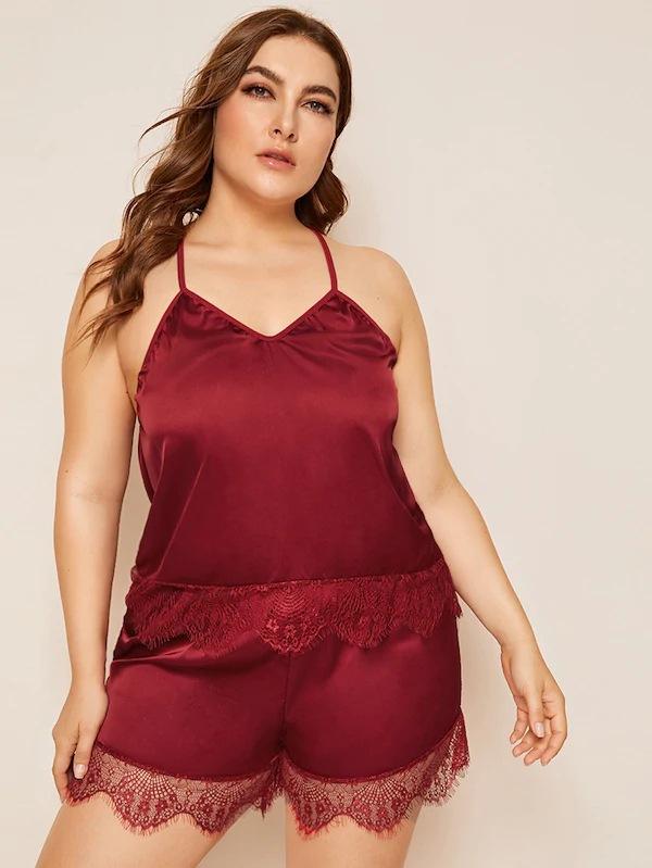 European and American erotic underwear, sexy women s large-size split lace edge XL красный