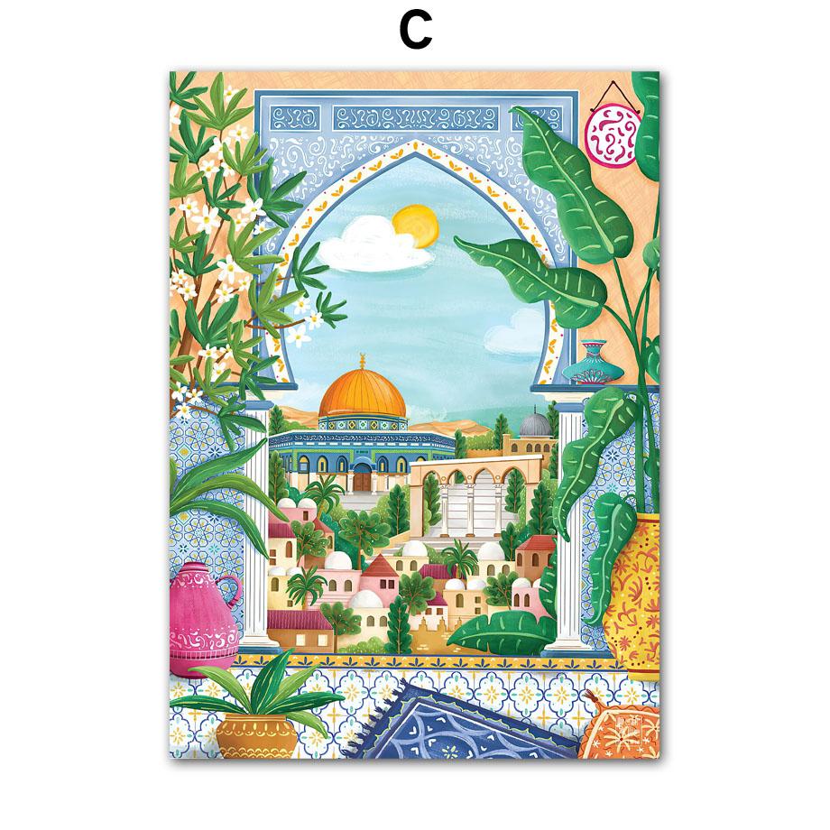 Şeyh Zayed Camii Kabe Soyut Duvar Sanatı Müslüman Ev Oturma Odası Dekorasyon Tuval Boyama Posterler Ve Baskılar Resimleri